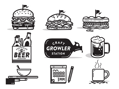 One-Stop Shop beer burgers coffee deli growler icons mug panini sandwich