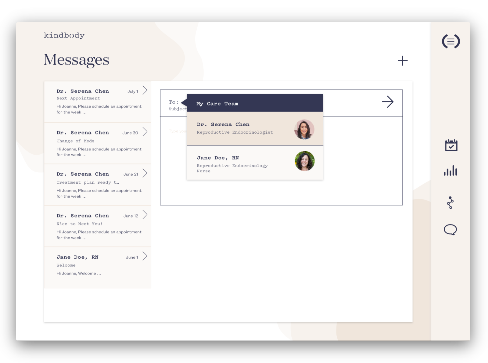 Kindbody patient portal messages by julie lesseg on dribbble