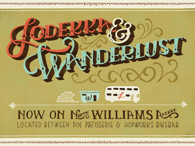 Lodekka & Wanderlust moving announcement lettering typography