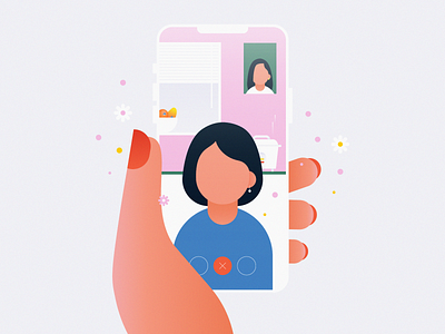 Mother's day 2d coronavirus covid covid19 facetime flat hand illustration iphone minimal mom mother mothers day pandemic phone quarantine stay home vector video call video chat
