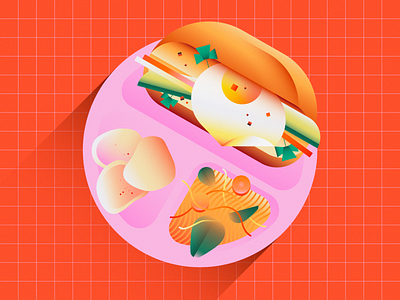 Bánh mì 2d asian food banh mi bread cooking cucumber design egg flat food grid illustration minimal papaya salad salad shrimp chips vector vegetables vietnamese vietnamese food