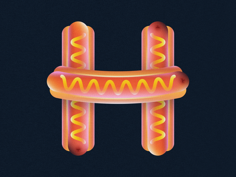 H is for Hot Dog • 36 Days of Type 2d 36 days of type 36daysoftype 36daysoftype08 bun cookout design flat food gradient grain hot dog hotdog illustration letter h lettering minimal mustard typography vector