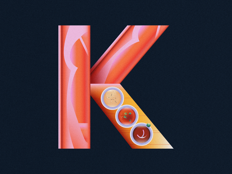 K is for Korean BBQ • 36 Days of Type 2d 36 days of type 36daysoftype 36daysoftype08 alphabet flat food gradient illustration kbbq korean korean bbq korean food letter k lettering meat minimal pork belly typography vector