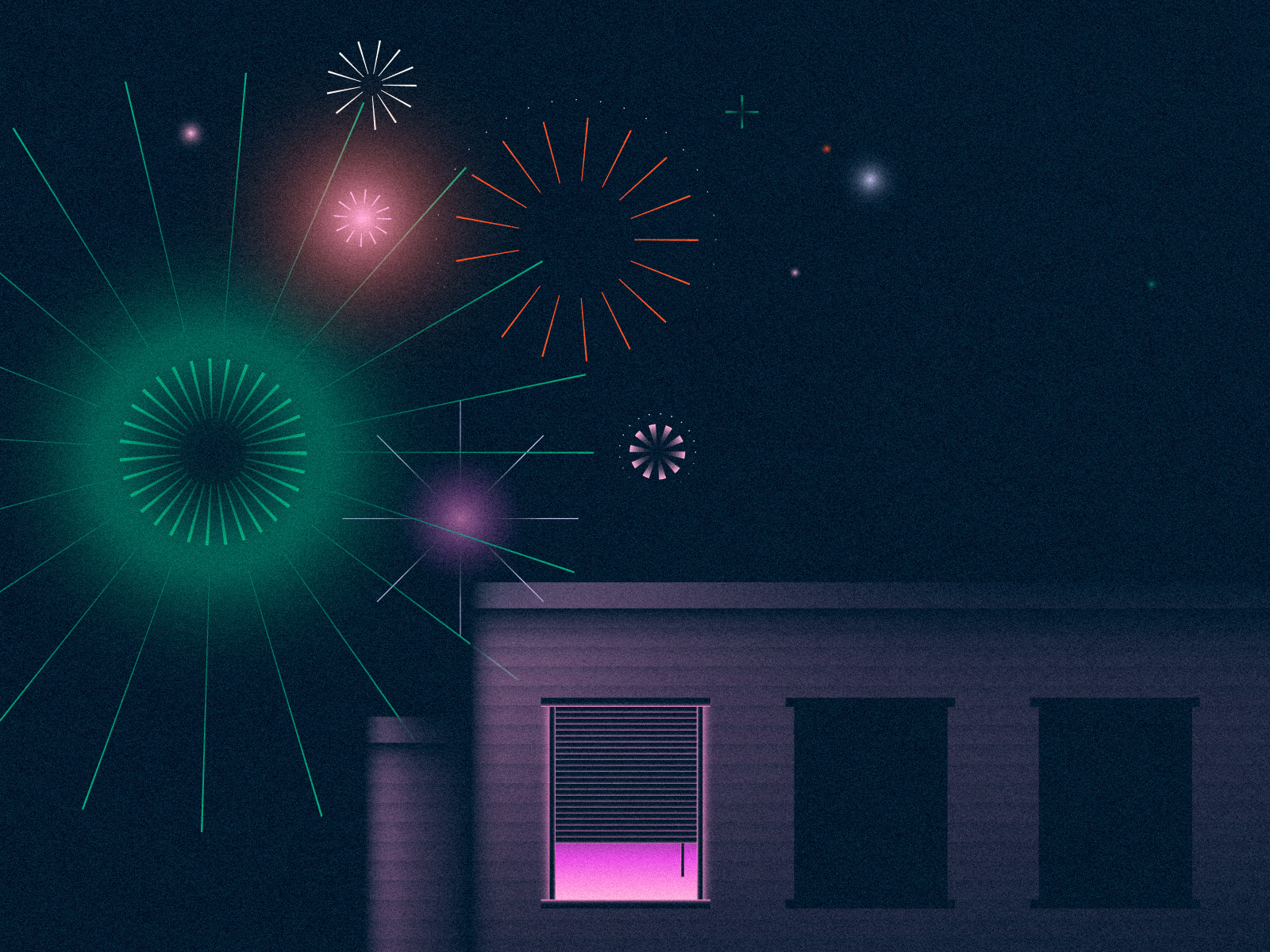 2022 ⚡️ 2022 2d design firework fireworks flat gradient grain happy new year illustration minimal new years new years eve night nye sky stars texture vector window