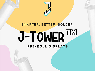 Joint Tower (J-tower) Pre-roll Displays blobs brand brand identify branding cannabis doob tube geometric shapes illustration joints logo marijuana marketing pastel colors pink pot product display teal typeface weed yellow