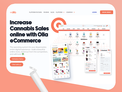 eCommerce Saas Landing Page Header - Olla.co cannabis catalog cms ecommerce graphic design header hero hero section interface inventory landing landing page loyalty mobile mobile first product design responsive saas sms ui