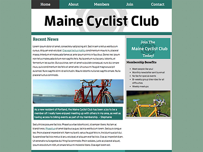 Maine Cyclist Club bicycle fictional mockup web design