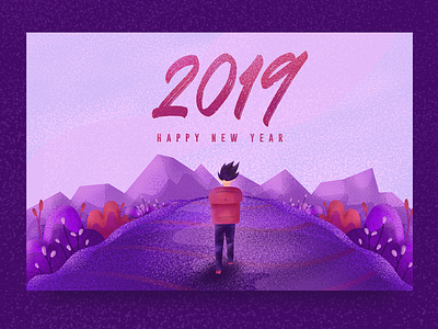 Happy New Year 2019 alone app creative design drawing gradient illustartor illustration illustrator ink new year new year 2019 ui uiux ux vector walk