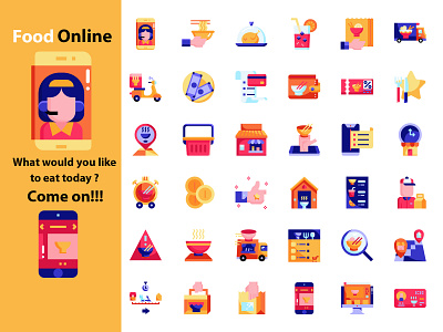 Food Online Delivery icon set branding design food icon illustration online
