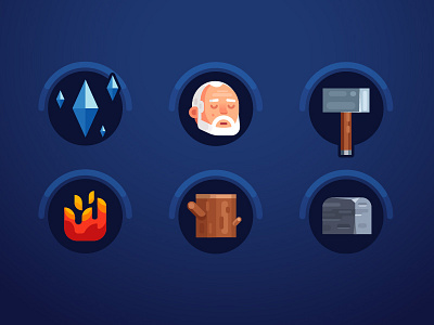 Icons "old man and stuff" 2d 2d illustration crystals flat hammer head icon icons illustration loot stuff vector