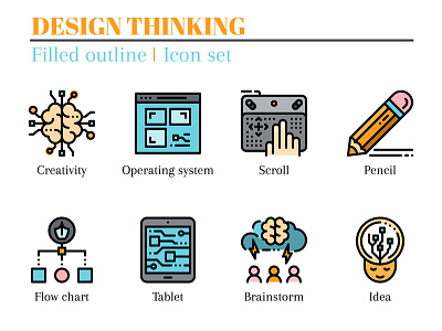 Design thinking icon set.