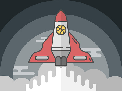 Hello DRIBBLE!!! flat design illustration rocket space vinzence