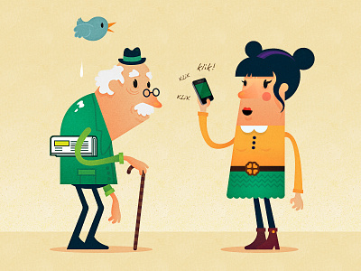 Granpa & The Girl accessories animation bird character design elder fun illustration iphone twitter young