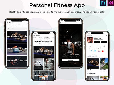 Personal Fitness App exercise exercises fitness fitness app fitness club gym gym app health health app lifestyle motivation personal fitness ui design ui kit