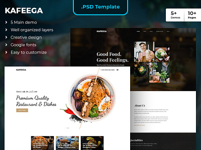 Kafeega - PSD template for Food Business bakery theme psd bars clubs template coffee shop psd hotel and café template modern design psd multipurpose food template restaurant psd template