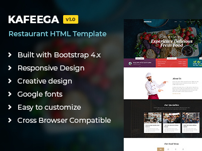 Kafeega - HTML template for Restaurants & Food Business bakery template html bootstrap template coffee shop html food and restaurant hotel and cafe template modern design html multipurpose restaurant html template web template
