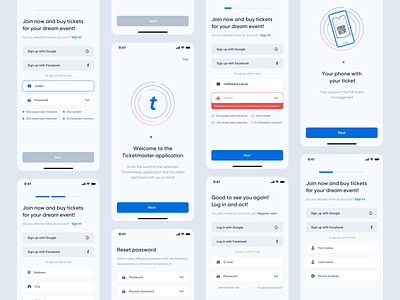 Ticketmaster - registration & login process app application clean concept design events interface ios log in mobile onboarding redesign registration simple tickets ui uidesign uiux ux uxdesign