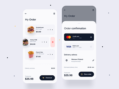 Food Delivery app - order processing app clean confirm delivery delivery app design food interface ios mobile mobile app order payment payment app simple ui uidesign uiux ux uxdesign