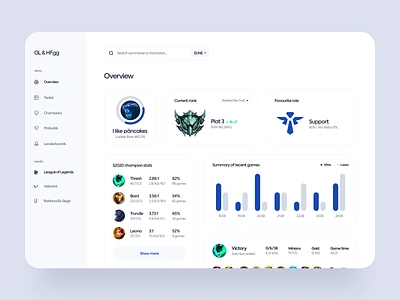 Game analysis platform - dashboard analytics app clean dashboard dashboard ui design games gaming interface league of legends lol overview platform simple ui uidesign uiux ux uxdesign