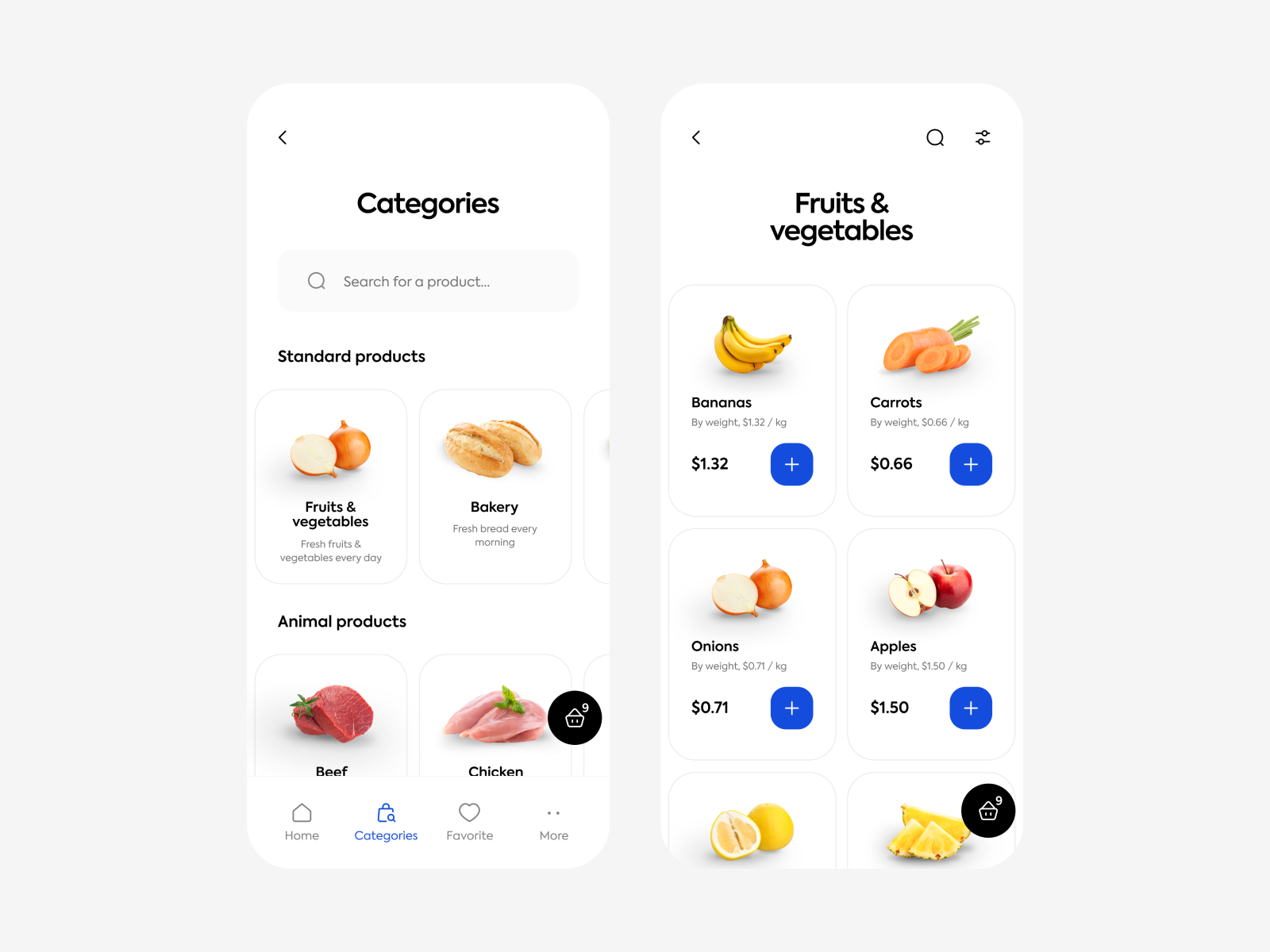 Grocery app - categories & list of products by Marcin Grygierczyk for INVO  on Dribbble
