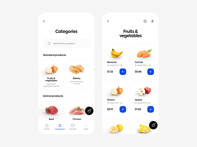 Grocery app - categories & list of products app clean design design app food fruits grocery grocery app interface ios mobile mobile app products simple ui uidesign uiux ux uxdesign vegetables