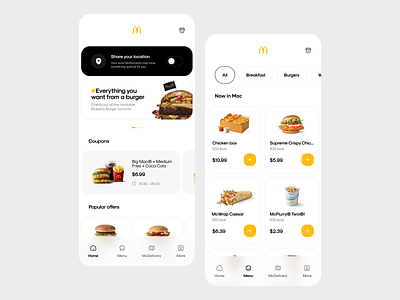 McDonald’s App - redesign concept app application clean concept design designapp fastfood food foodapp interface ios mcdonald minimalism mobiledesign redesign simple ui uiux ux
