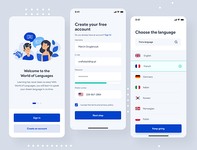 World of Languages - language learning app app app design application clean design interface ios language learning languages learning app onboarding sign up simple ui uidesign uiux ux uxdesign