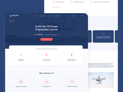 Course detail page for DroneTrust course drone landing page learning modern online pilot technology ui webdesign