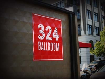 324 Ballroom logo logo numbers red signage typography vintage