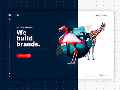 Creative Agency Website Concept contrast creative agency flamingo giraffe homepage landing start screen tropic ui webdesign website