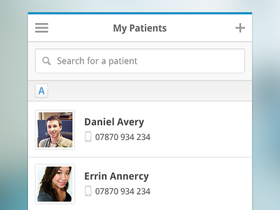 Clinical Dashboard - My Patients (Mobile) app contacts data health iphone medical preview responsive ui user interface ux web app