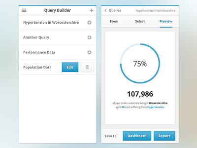 Query Builder - Mobile analytics dashboard health medical mobile query query builder user flow ux