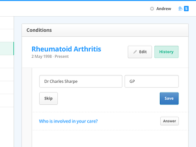 User Flow: Adding a Condition dashboard health medical user interface ux webapp