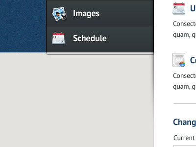 Sub Navigation blue dark grey icons menu sub nav