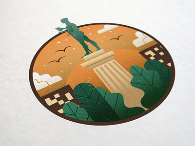 The Victor WIP badge belgrade city halftone icon illustration monument poster statue sunset texture vector victory