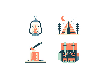 Adventure Icons adventure axe backpack camp fire hiking icon illustration lantern nature retro stars tent vintage wild