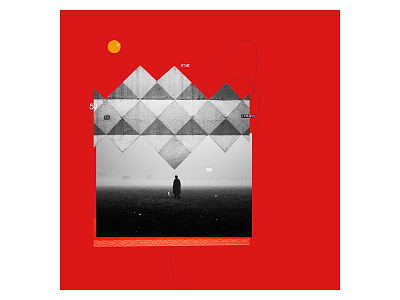 red sunset art collage digital illustration minimal typography