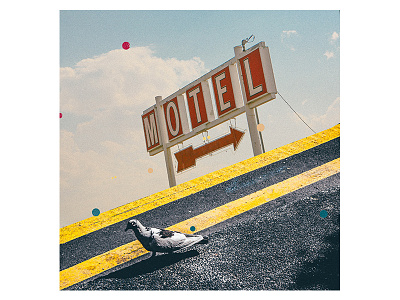 Motel art collage digital illustration minimal typography