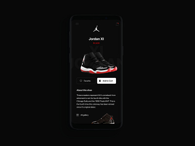 Product page, shoes ecommerce. Dark mode app app design concept dark app dark mode design jordan product page shoes ui ui design ux design website