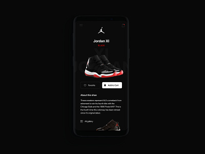 Product page, shoes ecommerce. Dark mode