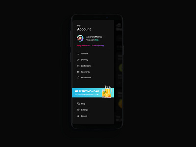 Menu Shopping Cart. Dark Mode app app design concept dark app dark mode design hamburger menu menu ui ui design ux design