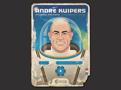 André Kuipers astronaut collectors card cosmonaut esa illustration nasa portrait
