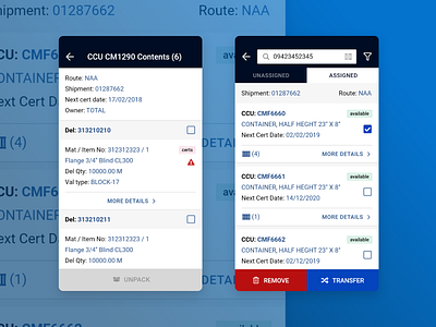 Container management app for warehouse workers