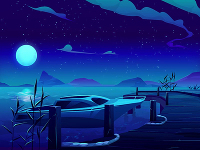 Night after affects animation blue boat clouds design digital falling star grass moon motion motion design motiondesign night relax rocks stars water