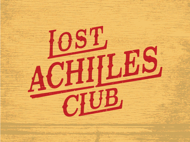 Lost Achilles Club woodgrain red club branding typography