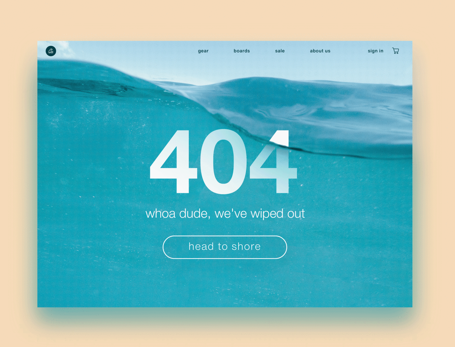 404 page for surf shop 404page clean dailyui008 ocean surfing water web design website