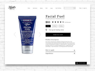 Kiehls - product page branding clean design ecommerce kiehls light product page shopping ui webdesign website