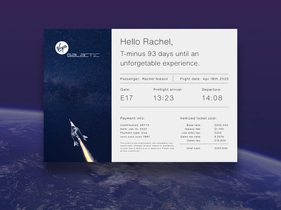 Virgin Galactic airline branding clean dailyui017 design email design email receipt minimal receipt space spaceship typeography ui