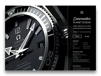Omega Product page black branding clean dark design minimal omega product product page typography ui watch website website design