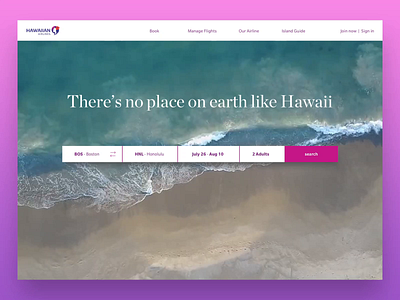 Hawaiian Airlines airline airline tickets beach design hawaiian hawaiian airlines homepage ocean sea tickets travel ui wave website website design